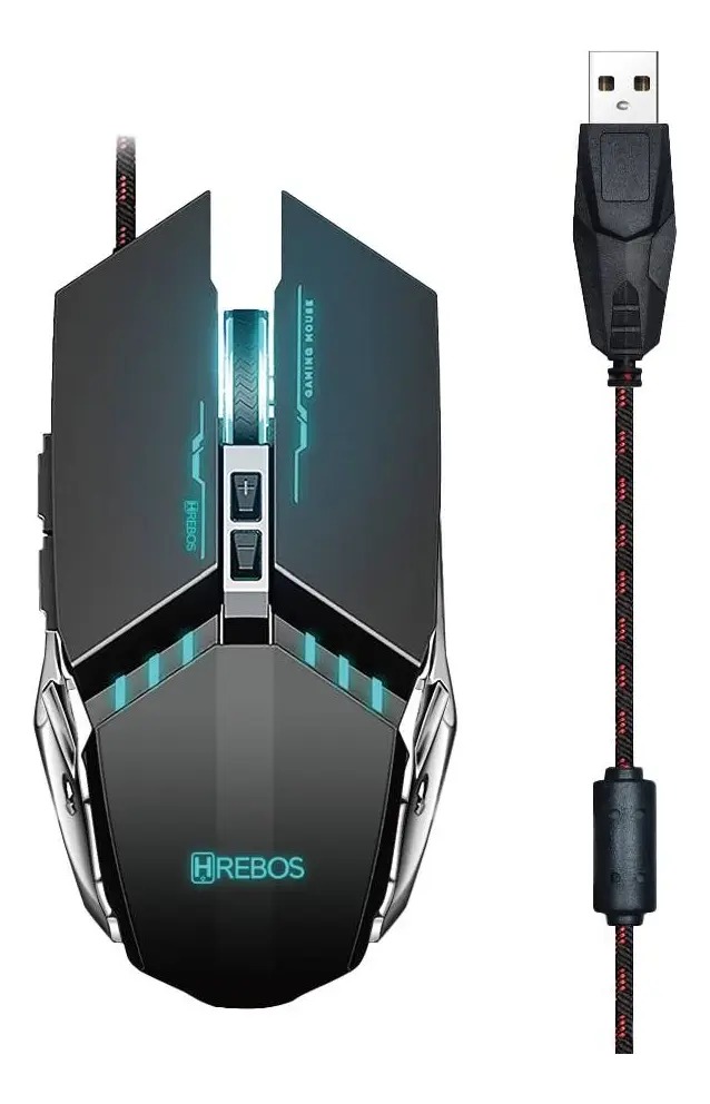 Mouse Gamer USB Hrebos HS-311 LED RGB 3200 DPI Com Fio