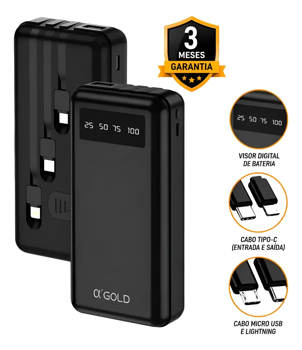 Power Bank Carregador Portátil Turbo 20.000mah Com Anatel